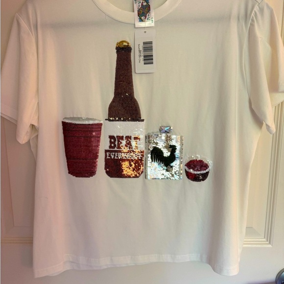 NWT QUEEN OF SPARKLES South Carolina Gamecock White Sequin Tee - Picture 1 of 4